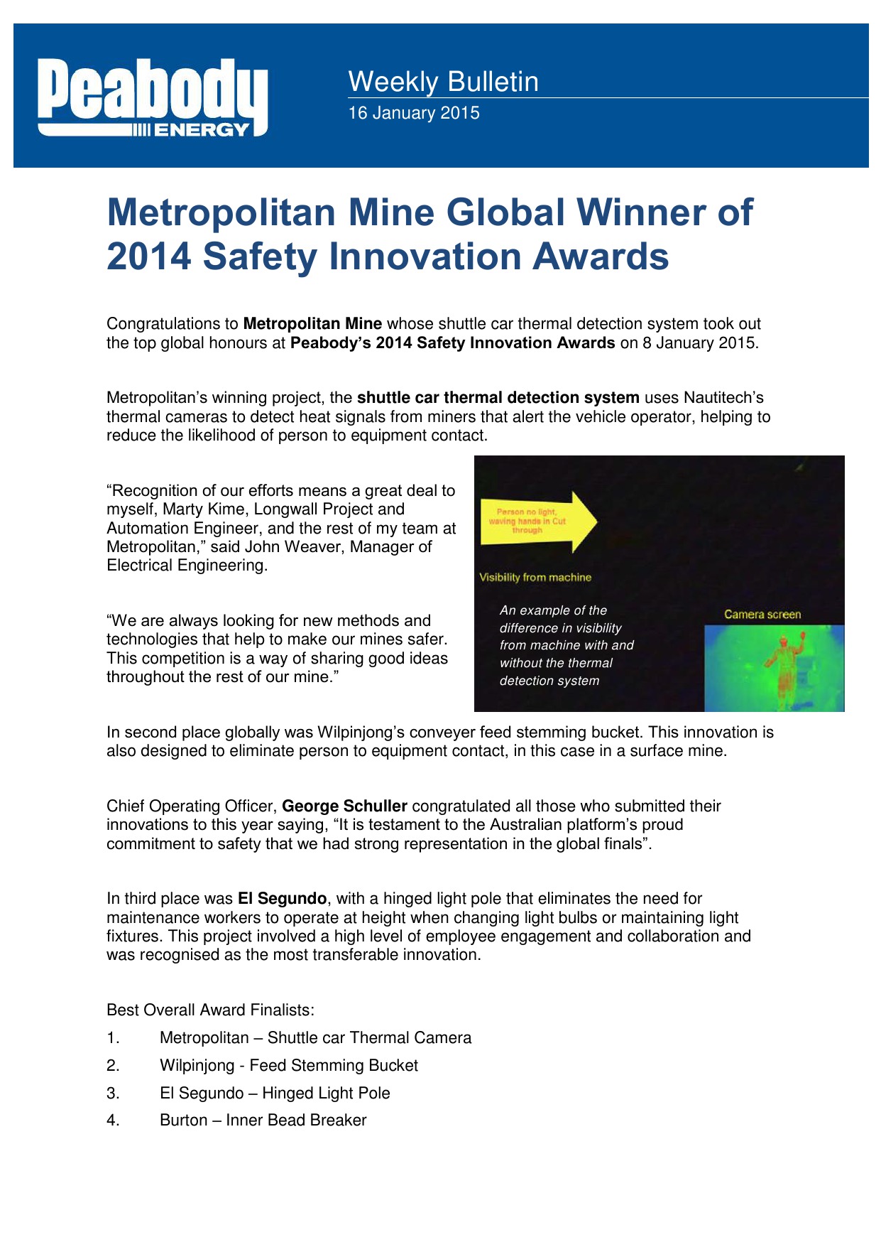Metropolitan Mine Global Winner of 2014 Safety Innovation Awards